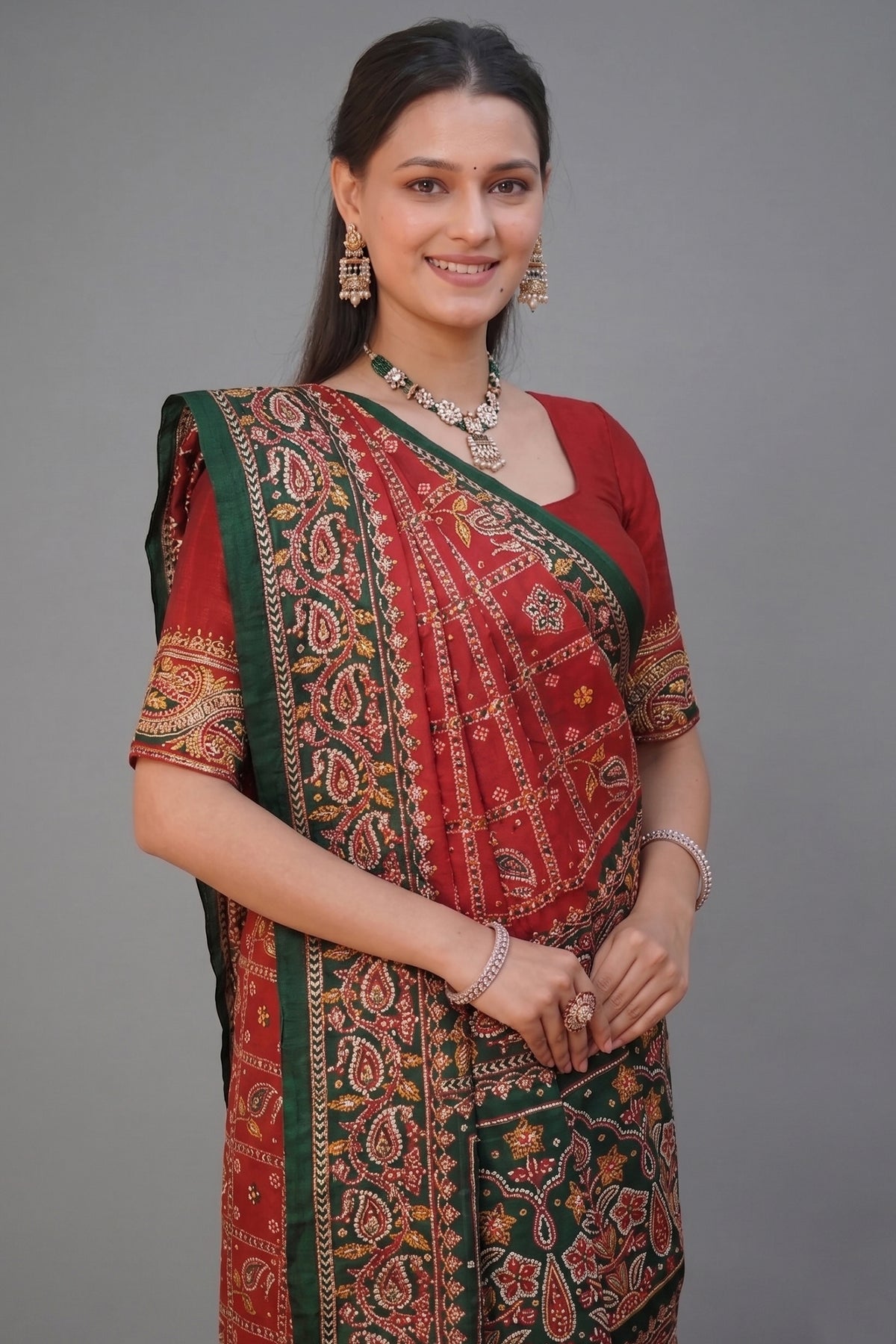Maroon Gaji Silk Traditional Gharchola with Contrast Pallu and Border - maroon silk saree