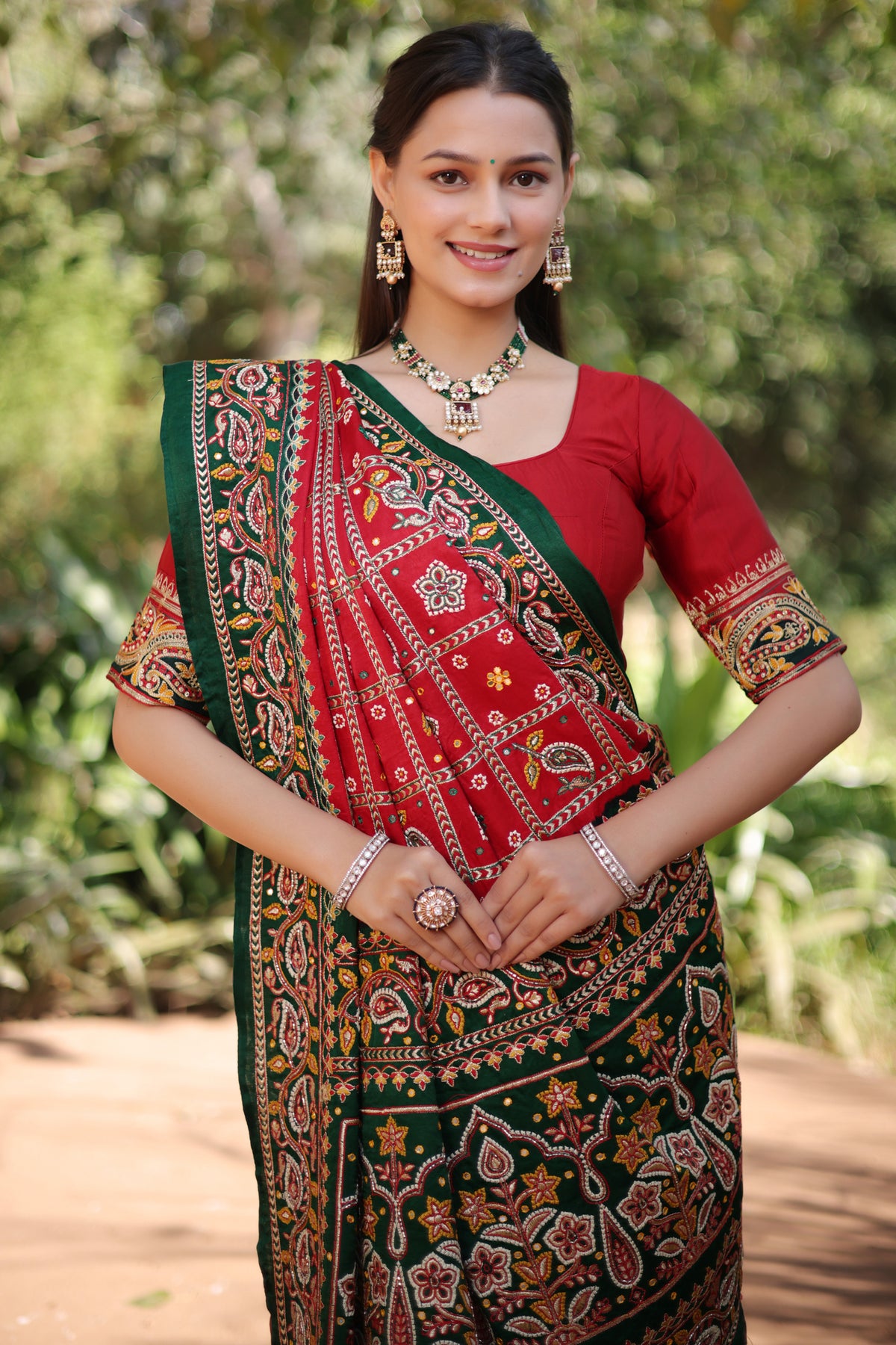 Maroon Gaji Silk Traditional Gharchola with Contrast Pallu and Border - maroon silk saree