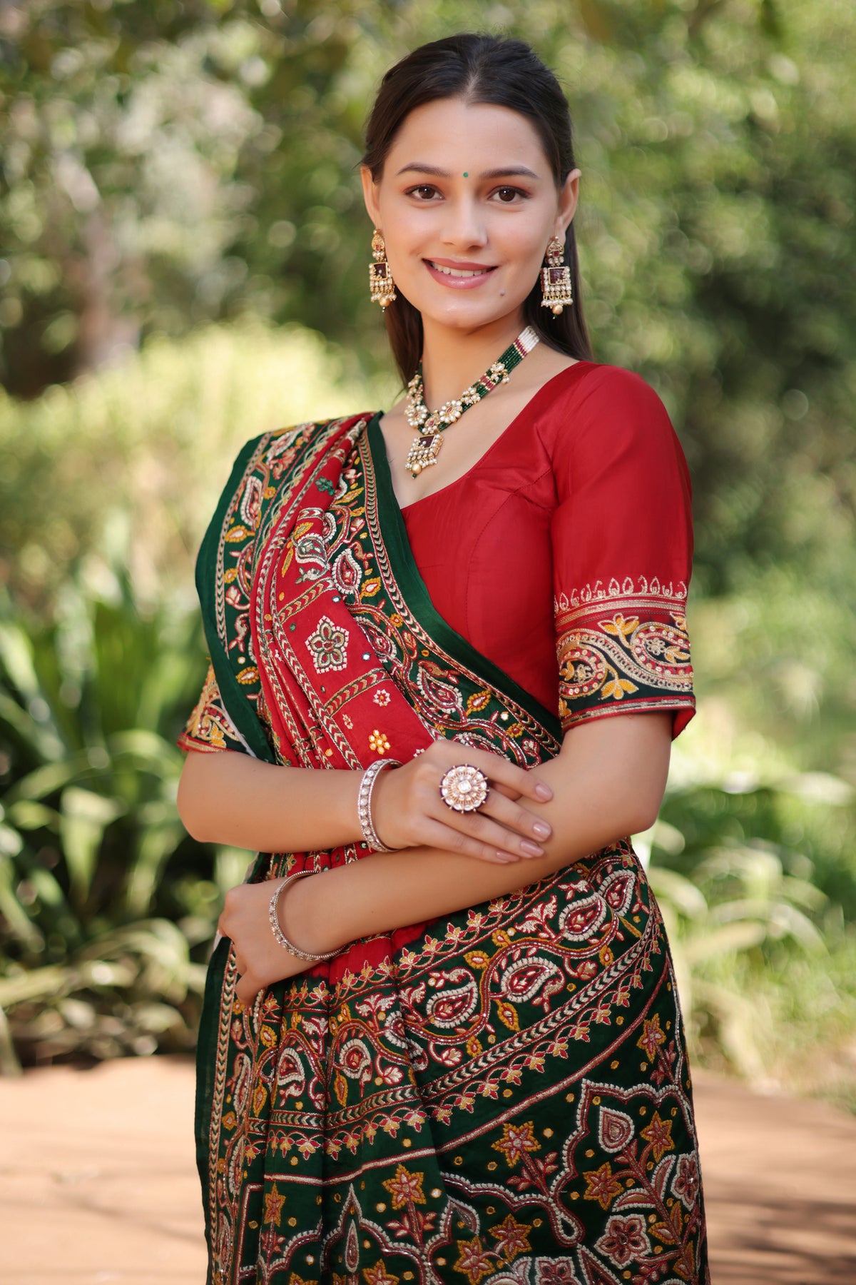 Maroon Gaji Silk Traditional Gharchola with Contrast Pallu and Border - maroon silk saree