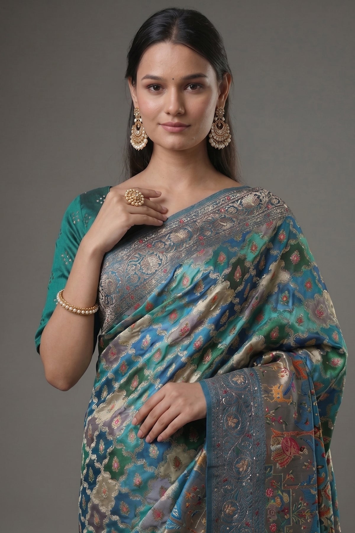 Blue and Multi Colored Modal Silk Woven Saree with Gota and Applique Work - red silk saree