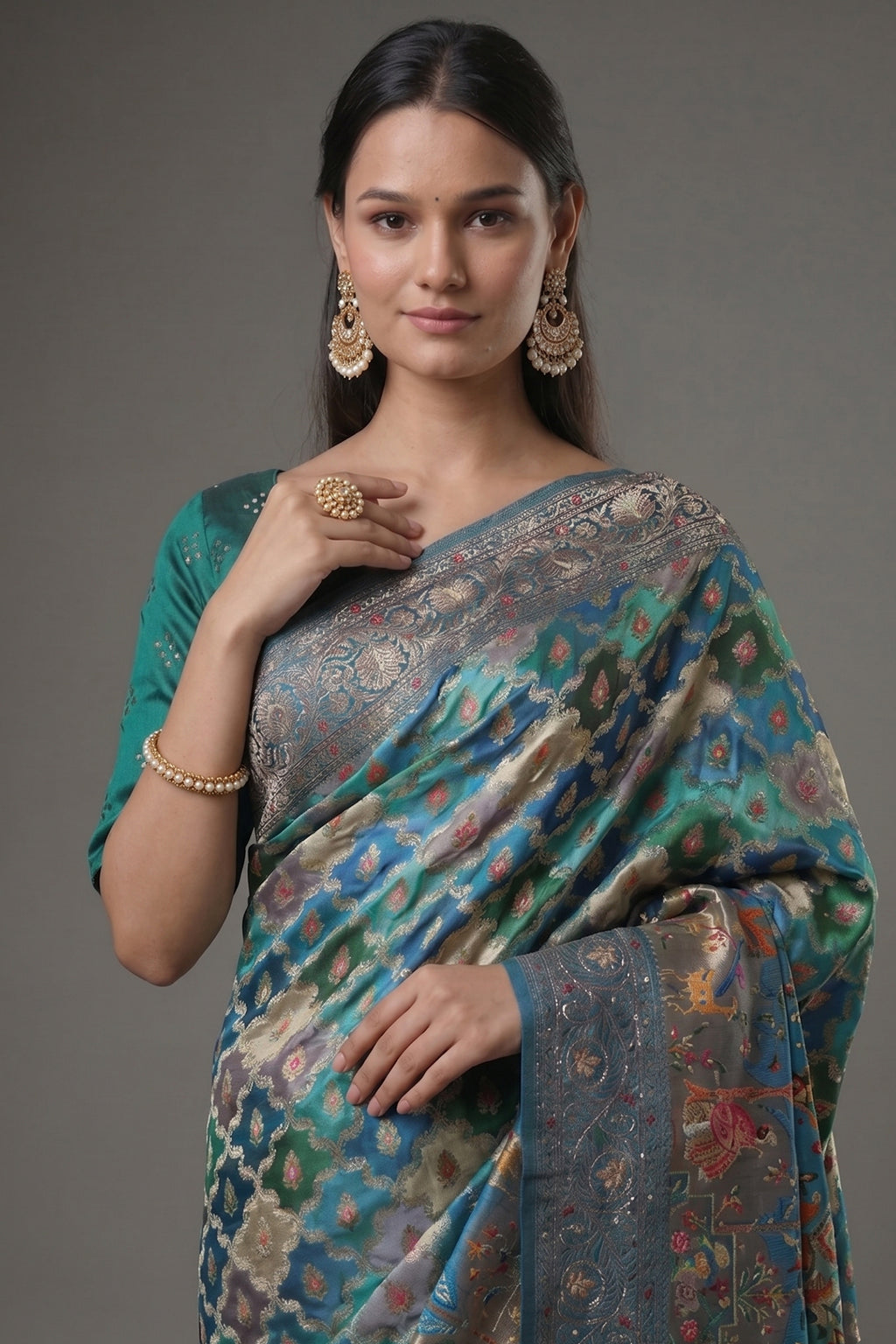 Blue and Multi Colored Modal Silk Woven Saree with Gota and Applique Work - red silk saree