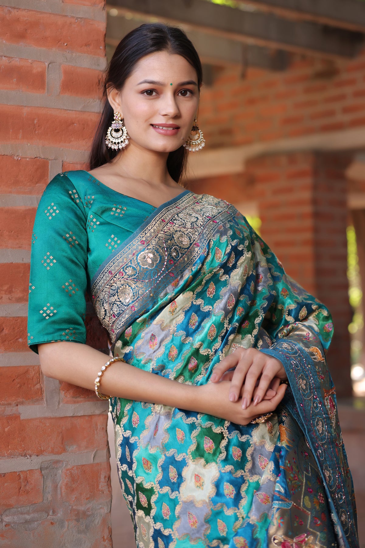 Blue and Multi Colored Modal Silk Woven Saree with Gota and Applique Work - red silk saree