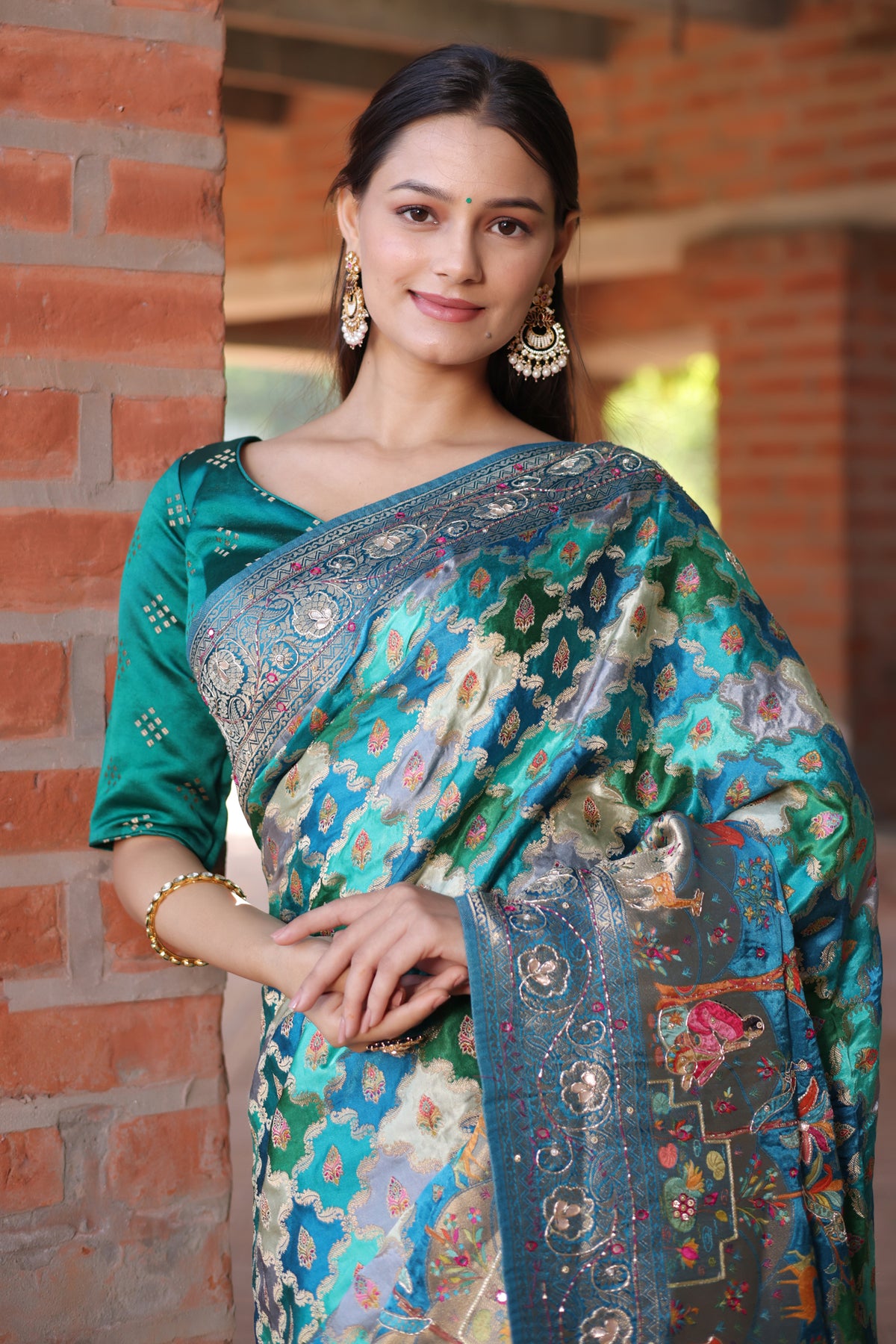 Blue and Multi Colored Modal Silk Woven Saree with Gota and Applique Work - red silk saree