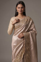Peach Dola Silk Saree with Sequin Embroidery Border - peach silk saree embroidery