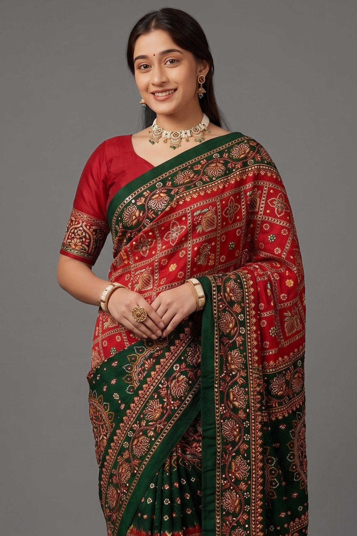 Maroon Gaji Silk Traditional Gharchola with Contrast Pallu and Border - maroon silk saree