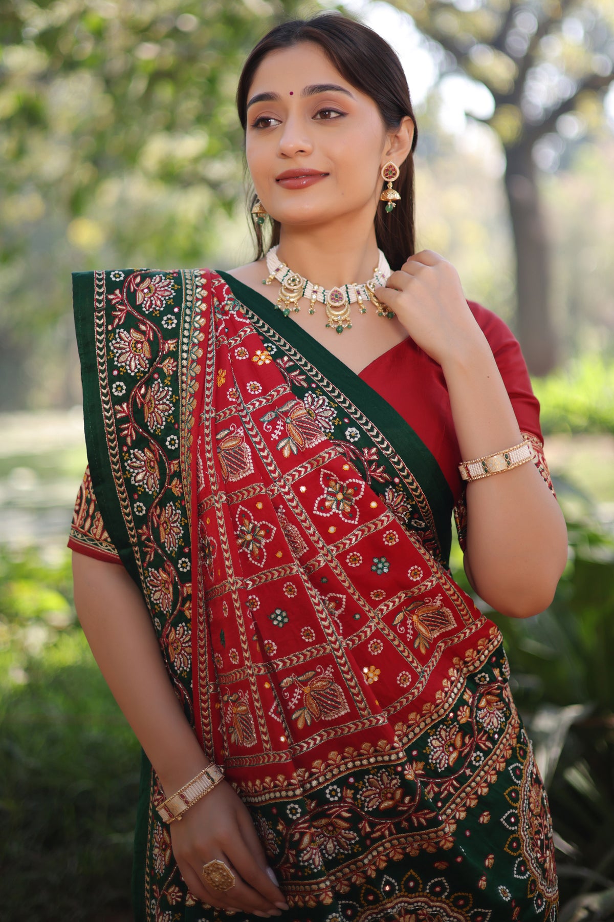 Maroon Gaji Silk Traditional Gharchola with Contrast Pallu and Border - maroon silk saree