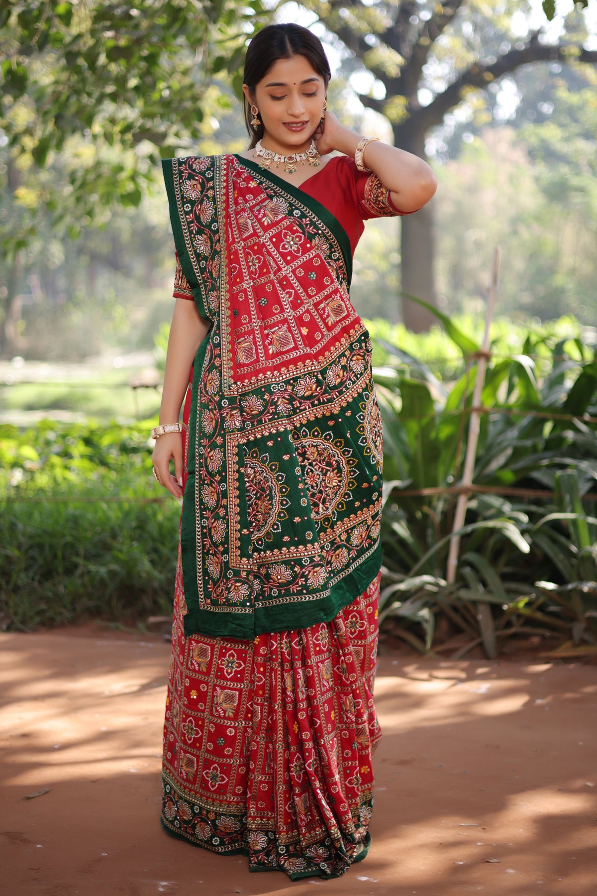 Maroon Gaji Silk Traditional Gharchola with Contrast Pallu and Border - maroon silk saree