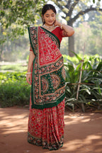 Maroon Gaji Silk Traditional Gharchola with Contrast Pallu and Border - maroon silk saree