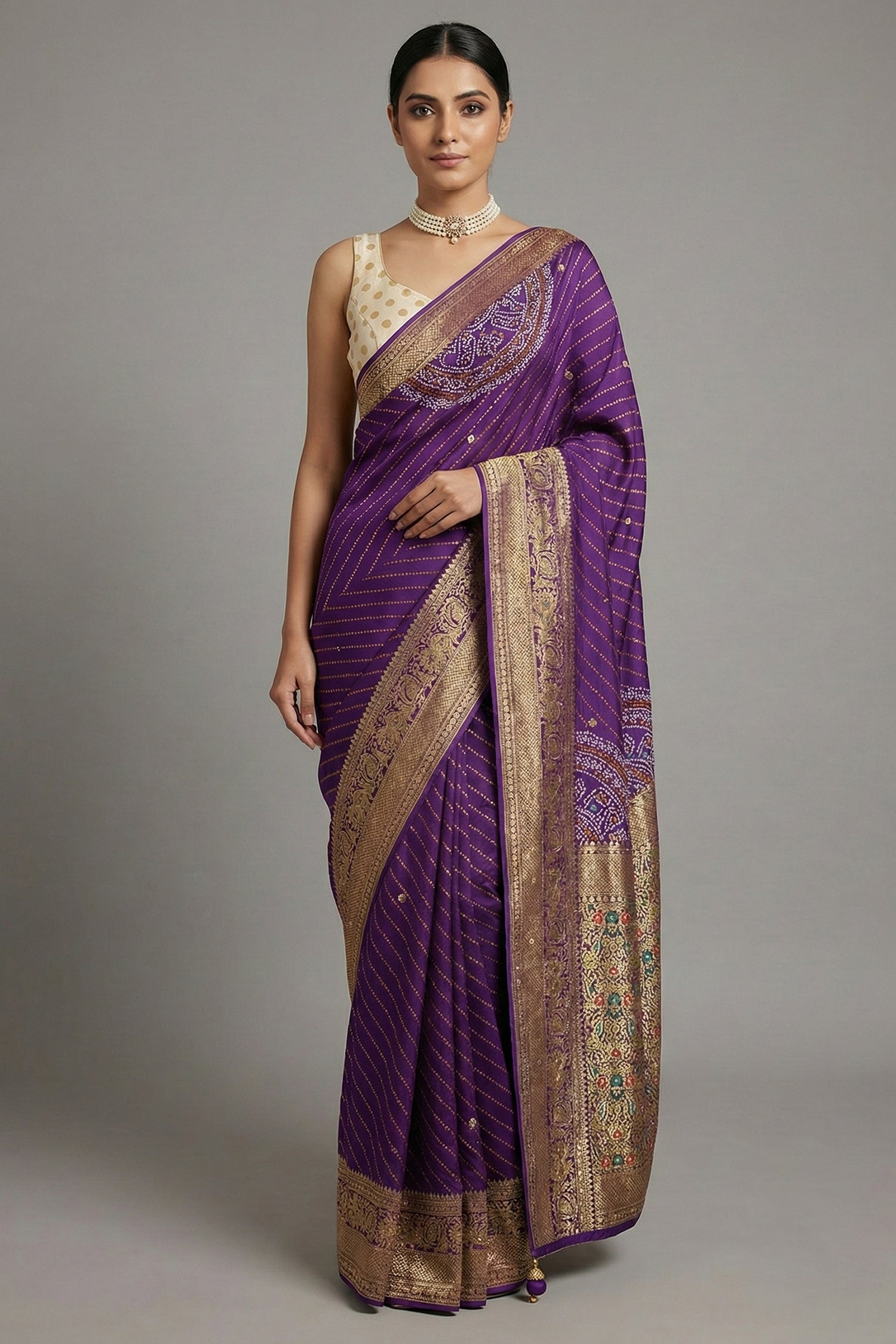 Purple Georgette Printed Saree with Woven and Cutdana Worked Pallu - purple georgette saree