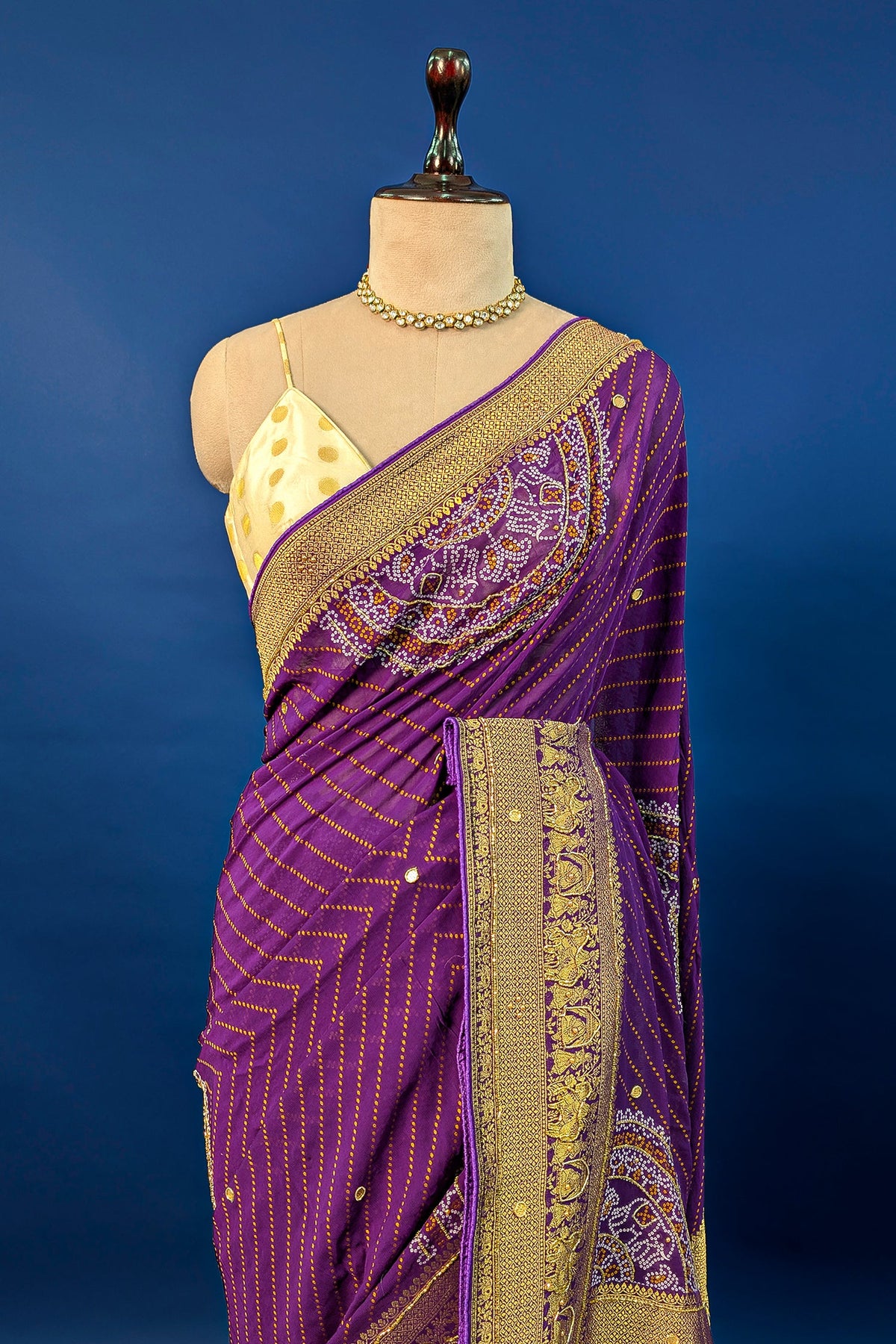 Purple Georgette Printed Saree with Woven and Cutdana Worked Pallu - purple georgette saree