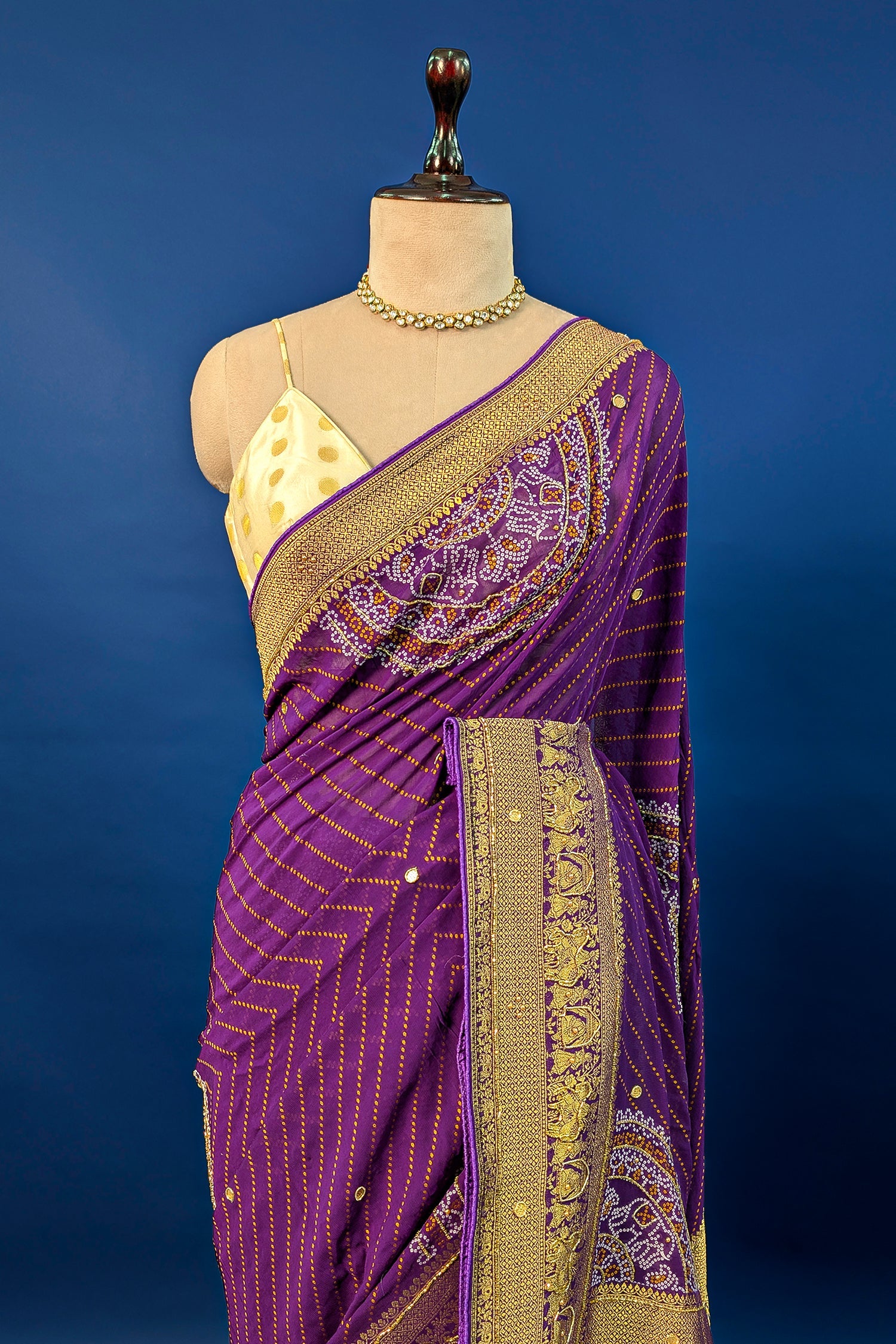 Purple Georgette Printed Saree with Woven and Cutdana Worked Pallu - purple georgette saree