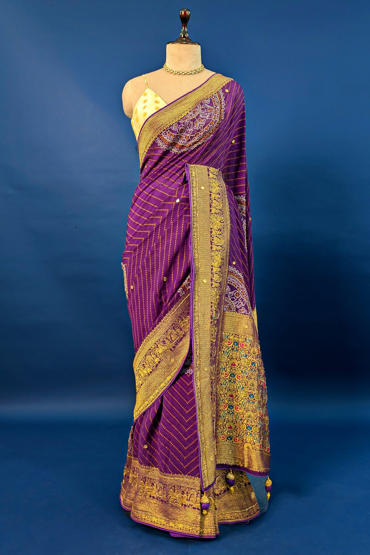 Purple Georgette Printed Saree with Woven and Cutdana Worked Pallu - purple georgette saree