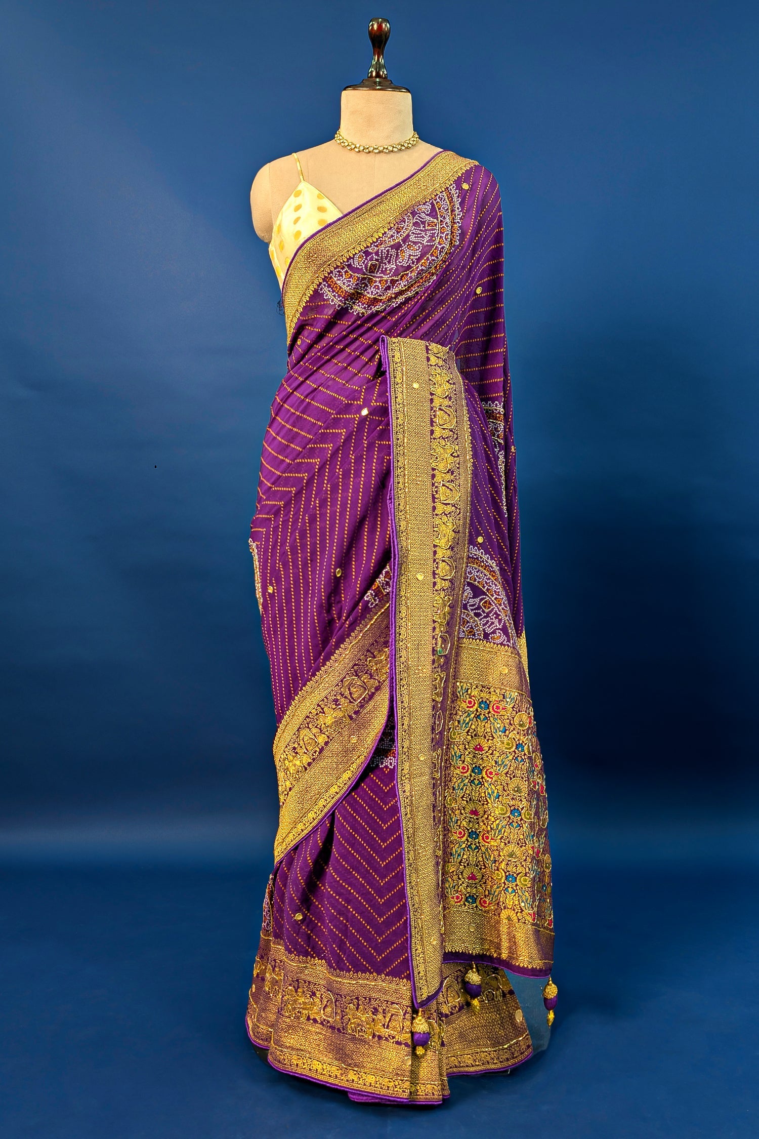 Purple Georgette Printed Saree with Woven and Cutdana Worked Pallu - purple georgette saree