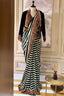 Pearl White Crepe Silk Stripes Printed Pre Draped Saree with Jacket - white silk saree