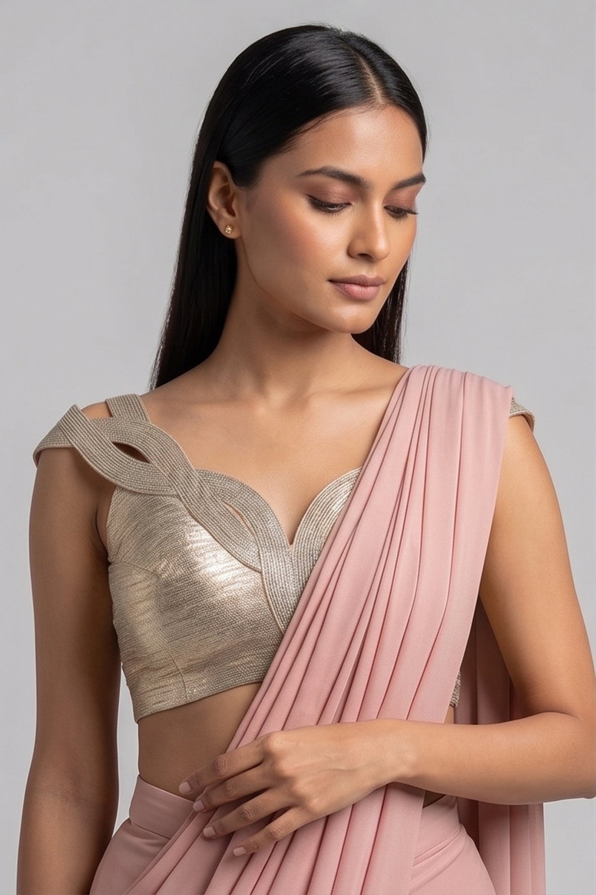 Pink Lycra Net Pre Draped Saree with Structured Blouse - red net saree