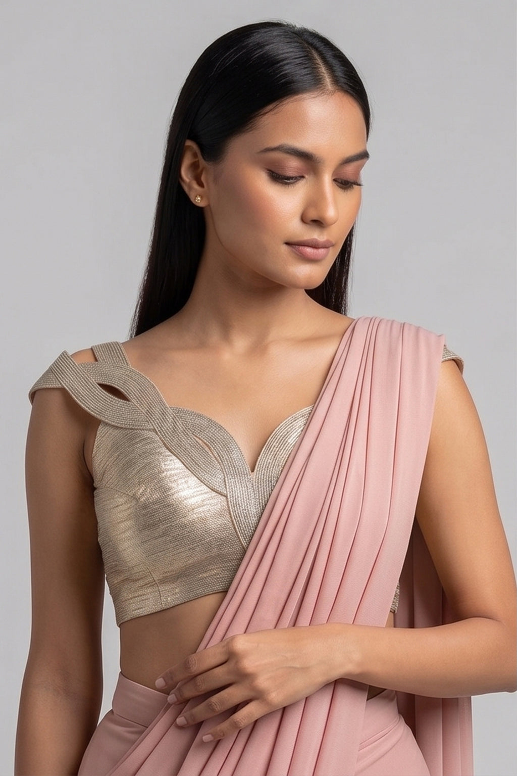 Pink Lycra Net Pre Draped Saree with Structured Blouse - red net saree