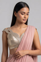 Pink Lycra Net Pre Draped Saree with Structured Blouse - red net saree