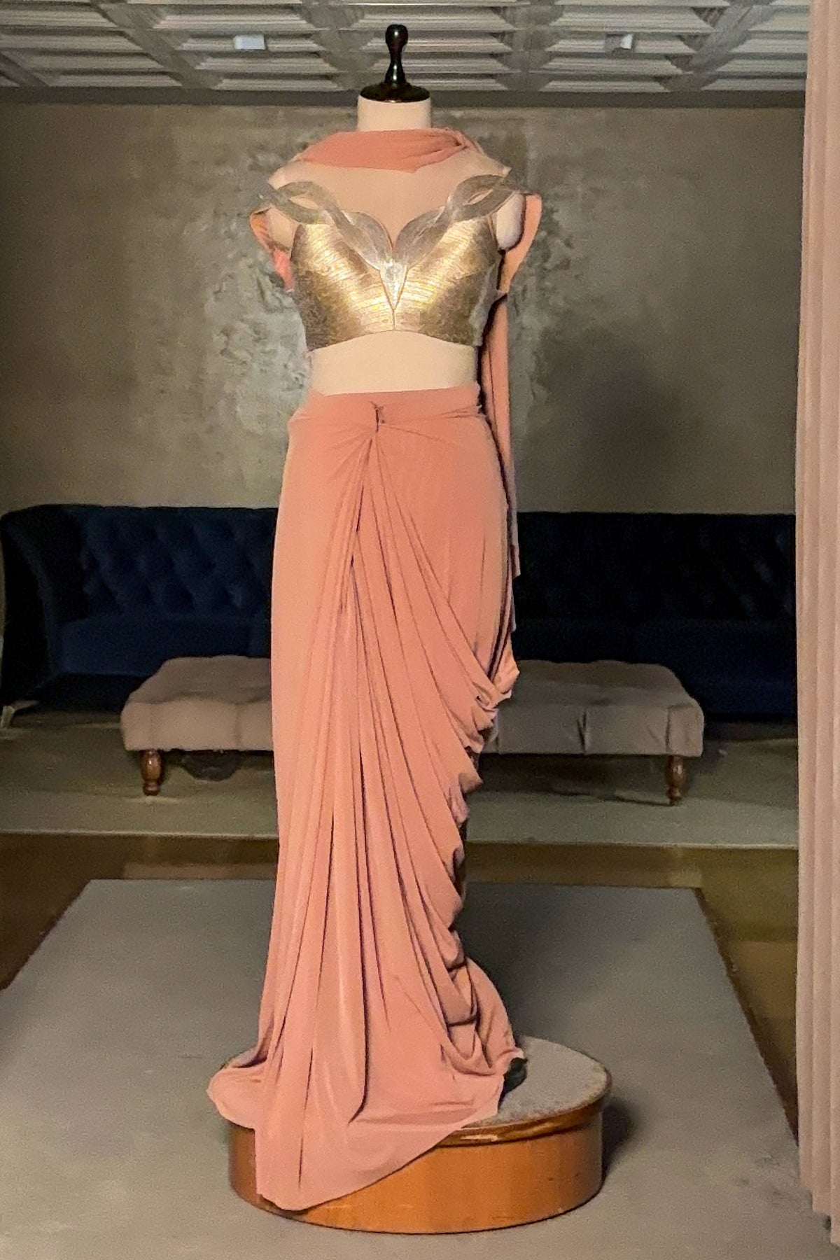 Pink Lycra Net Pre Draped Saree with Structured Blouse - red net saree