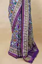 Off White and Purple Silk Traditional Checks Patola Saree - purple silk saree patola