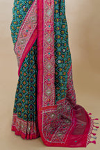 Dark Green Silk Traditional Woven Saree with Contrast Border and Pallu - green silk saree