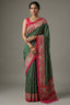 Dark Green Silk Traditional Woven Saree with Contrast Border and Pallu - green silk saree
