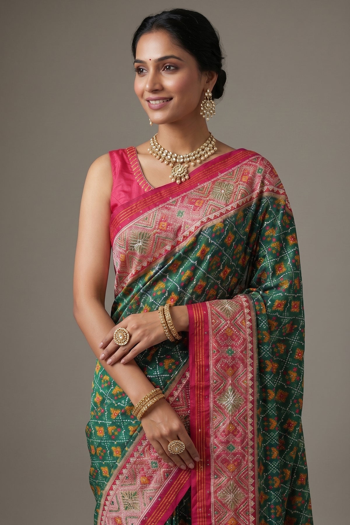 Dark Green Silk Traditional Woven Saree with Contrast Border and Pallu - green silk saree