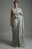 Golden and Silver Tissue Silk Stripe Saree with Sequin and Bead Work - gold silk saree
