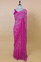 Pink Chiffon Georgette Leheriya Printed Saree with Applique Work - pink chiffon saree