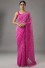 Pink Chiffon Georgette Leheriya Printed Saree with Applique Work - pink chiffon saree