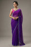Purple Chiffon Georgette Leheriya Printed Saree with Applique Work - purple chiffon saree