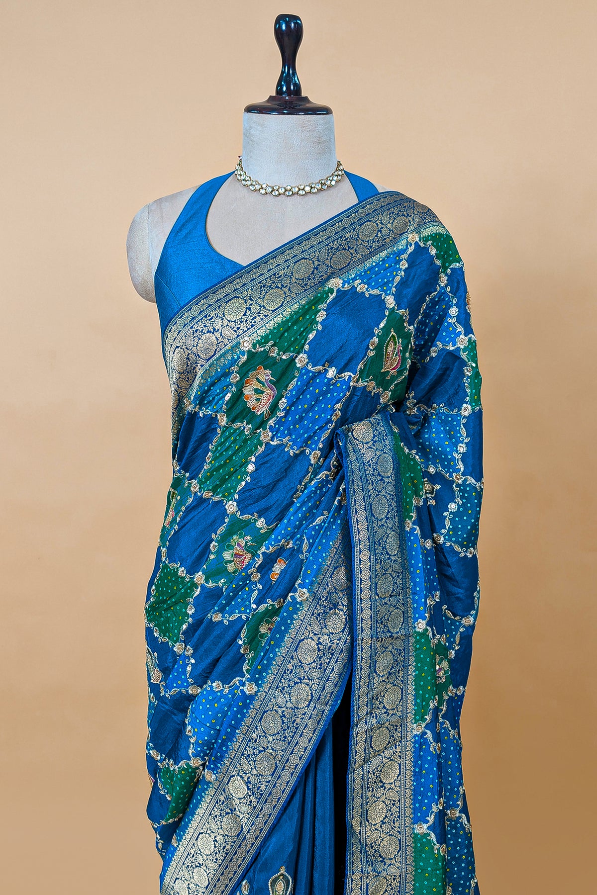 Sky Blue Dola Silk Printed Saree with Embroidery