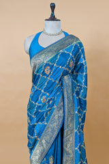 Sky Blue Dola Silk Printed Saree with Embroidery