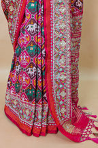 Multi Colored Silk Traditional Checks Patola Saree with Beads and Gota Work - red silk saree patola