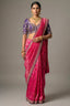 Rani Pink Dola Silk Woven Saree with Contrast Readymade Blouse - pink silk saree