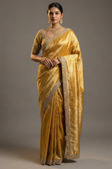 Yellow Dola Silk Woven Saree with Designer Zardosi Worked Readymade Blouse