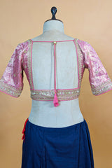 Pink and Grey Omber Organza Silk Saree with Weaving Pallu and Readymade Blouse