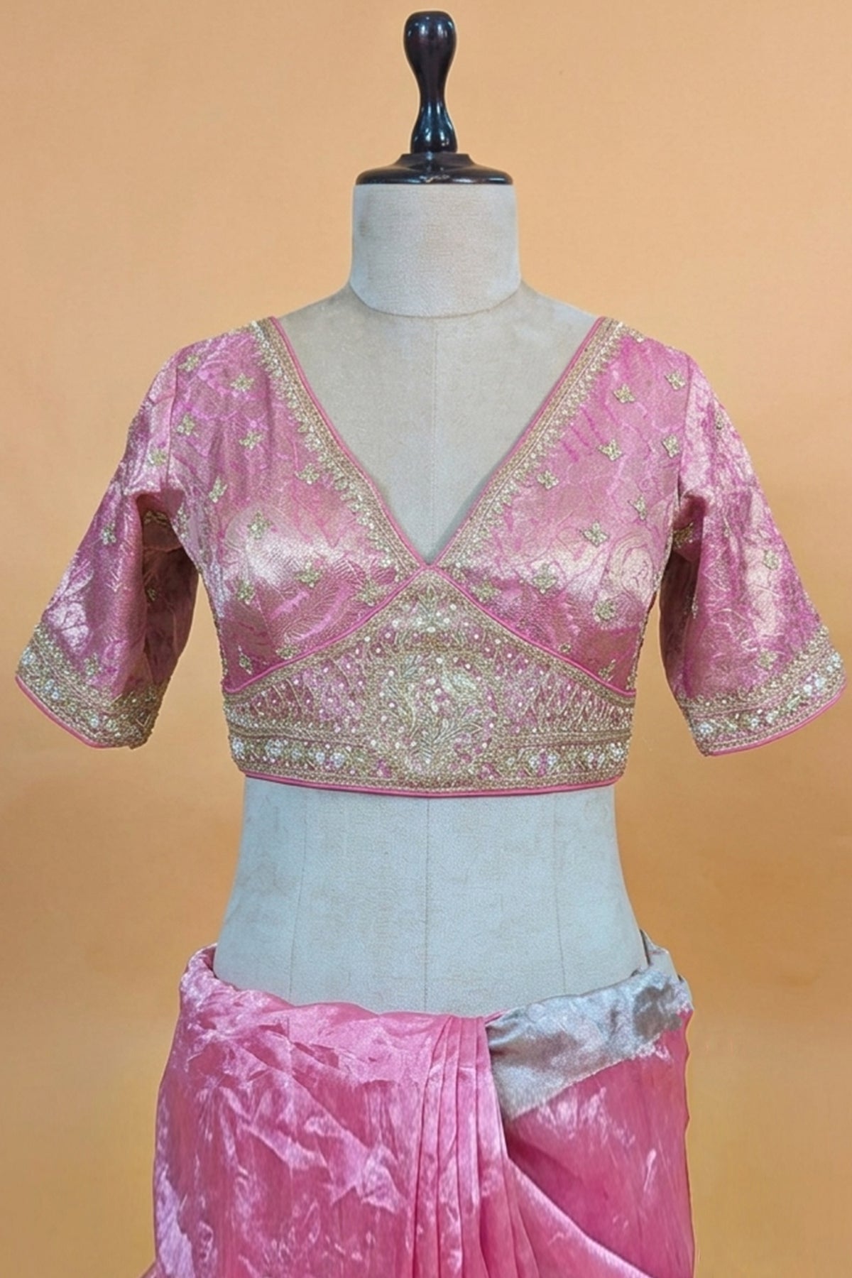 Pink and Grey Omber Organza Silk Saree with Weaving Pallu and Readymade Blouse - pink silk saree