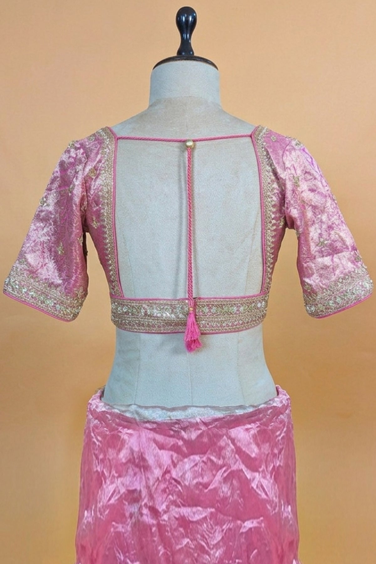 Pink and Grey Omber Organza Silk Saree with Weaving Pallu and Readymade Blouse - pink silk saree