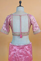 Pink and Grey Omber Organza Silk Saree with Weaving Pallu and Readymade Blouse - pink silk saree