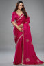 Rani Pink Satin Silk Beads and Mirror Worked Saree with Readymade Blouse - pink silk saree