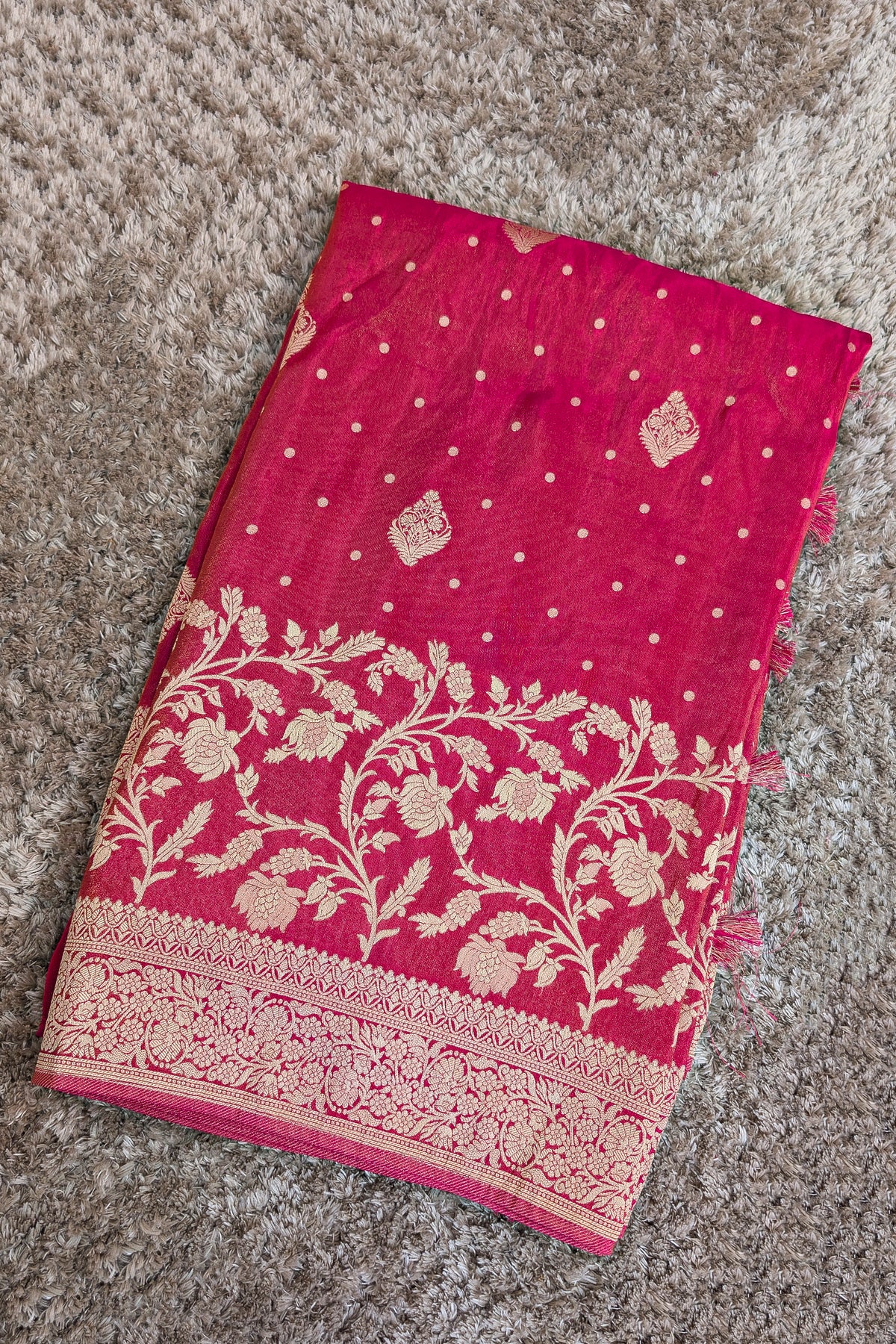 Red Dola Tissue Silk Floral Woven Saree with Readymade Blouse - red silk saree