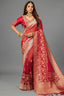 Red Dola Tissue Silk Floral Woven Saree with Readymade Blouse - red silk saree