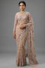 Nude Beige Net Sequin Embroidered Saree with Full Sleeve Readymade Blouse - red net saree embroidered
