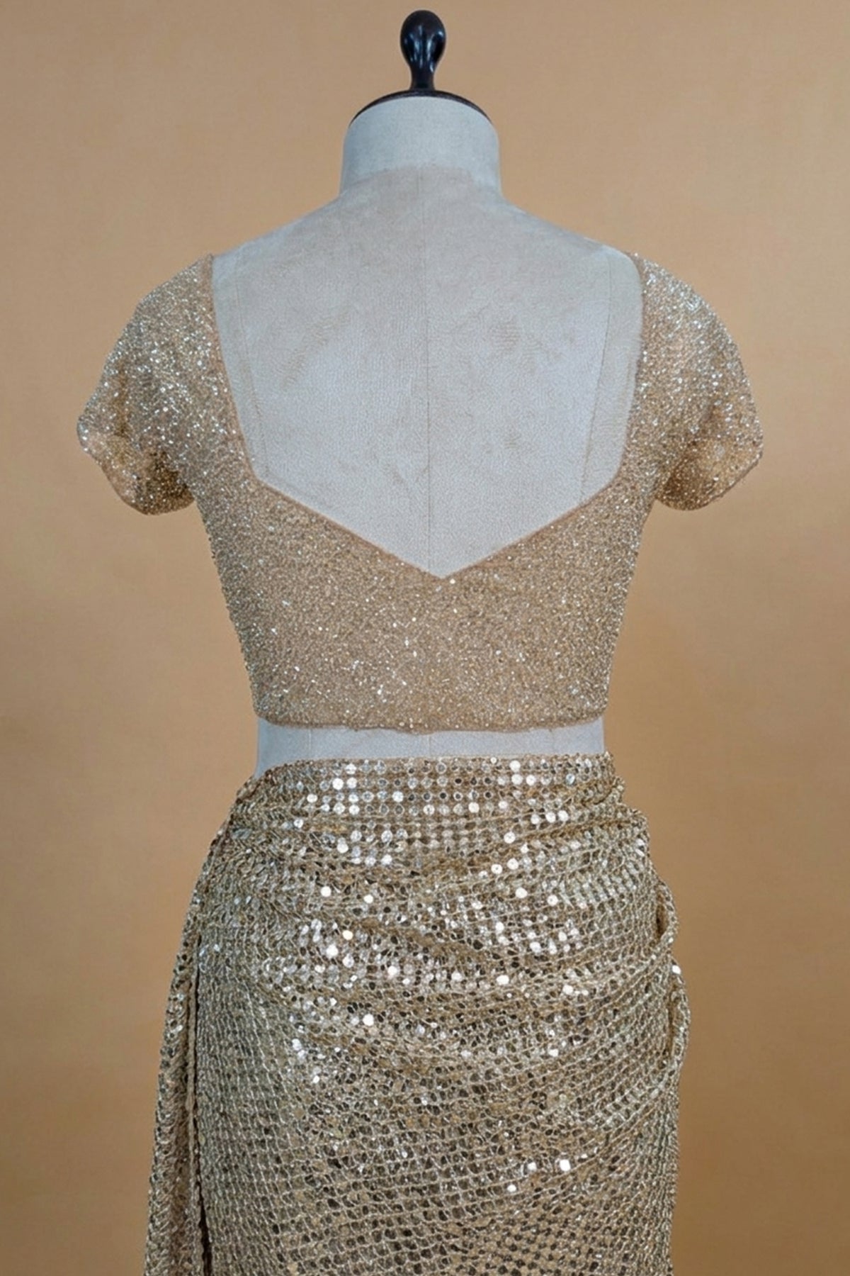 Beige Net Half and Half Designer Saree with Sequins and Cutdana Work - beige net saree