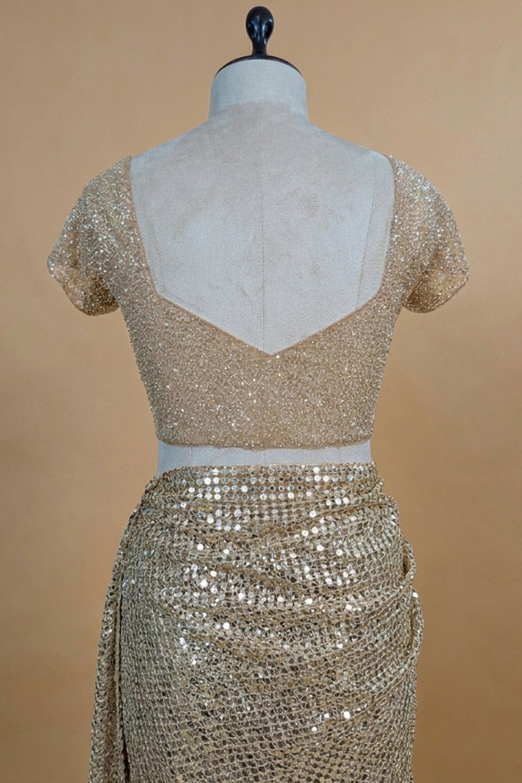 Beige Net Half and Half Designer Saree with Sequins and Cutdana Work - beige net saree