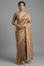 Beige and Golden Two Toned Woven Saree with Beaded V Neckline Readymade Blouse - gold saree