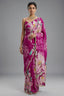Magenta Crepe Silk Floral Printed Saree with Scallop Sequin Beaded Border - magenta silk saree