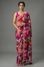 Dark Pink Chiffon Silk Floral Printed Saree with Beaded and Sequin Work On Border - pink silk saree