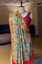 Sage Green Two Toned Art Silk Saree with Thread Embroidered Pallu and Border - red silk saree embroidered
