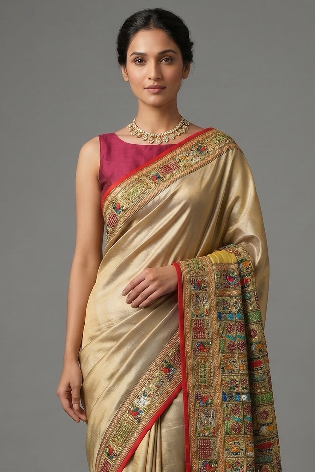 Sage Green Two Toned Art Silk Saree with Thread Embroidered Pallu and Border - red silk saree embroidered